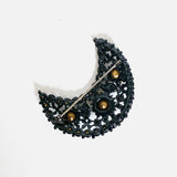 Vintage Rhinestone Crescent Moon Brooch Black