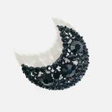 Vintage Rhinestone Crescent Moon Brooch Black