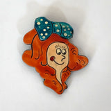 Vintage Hand Painted Polka Dot Bow Girl Brooch