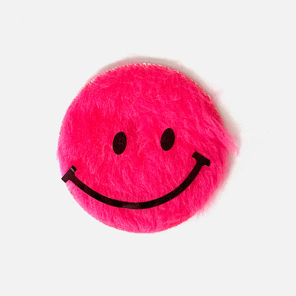 Vintage Smiley Face fur Patch Neon Pink