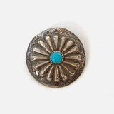 Vintage Silver Hand Stamped Concho Button with Turquoise