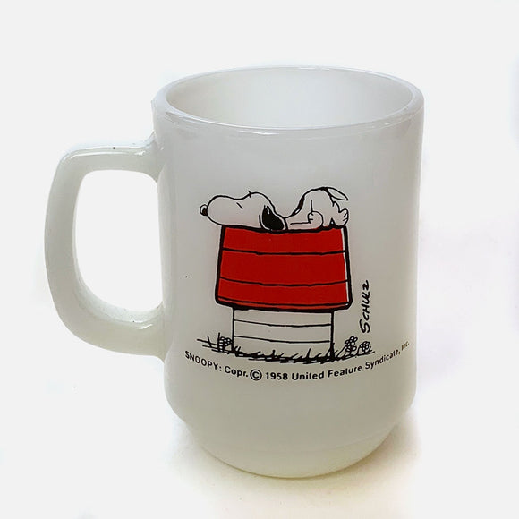 Vintage Anchor Hocking Fire-King Snoopy Mug / I Think I'm Allergic To Morning