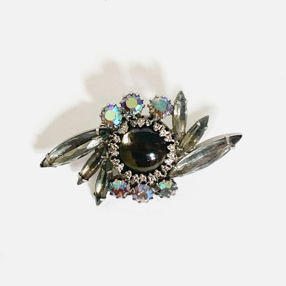 Vintage Rhinestone Brooch Smokey Gray