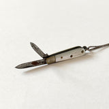 Vintage Miniature Pearl Handle Dual Blade Folding Knife w 925 Necklace