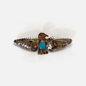 Vintage Sterling Thunderbird Pin w/ Turquiose